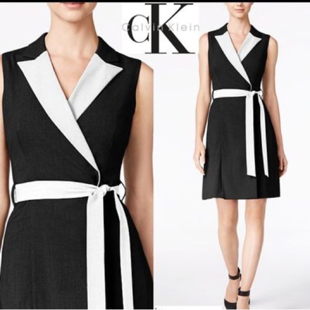 Calvin Klein Women's Belted Wrap Colorblocked Dress - Picture 4 of 6